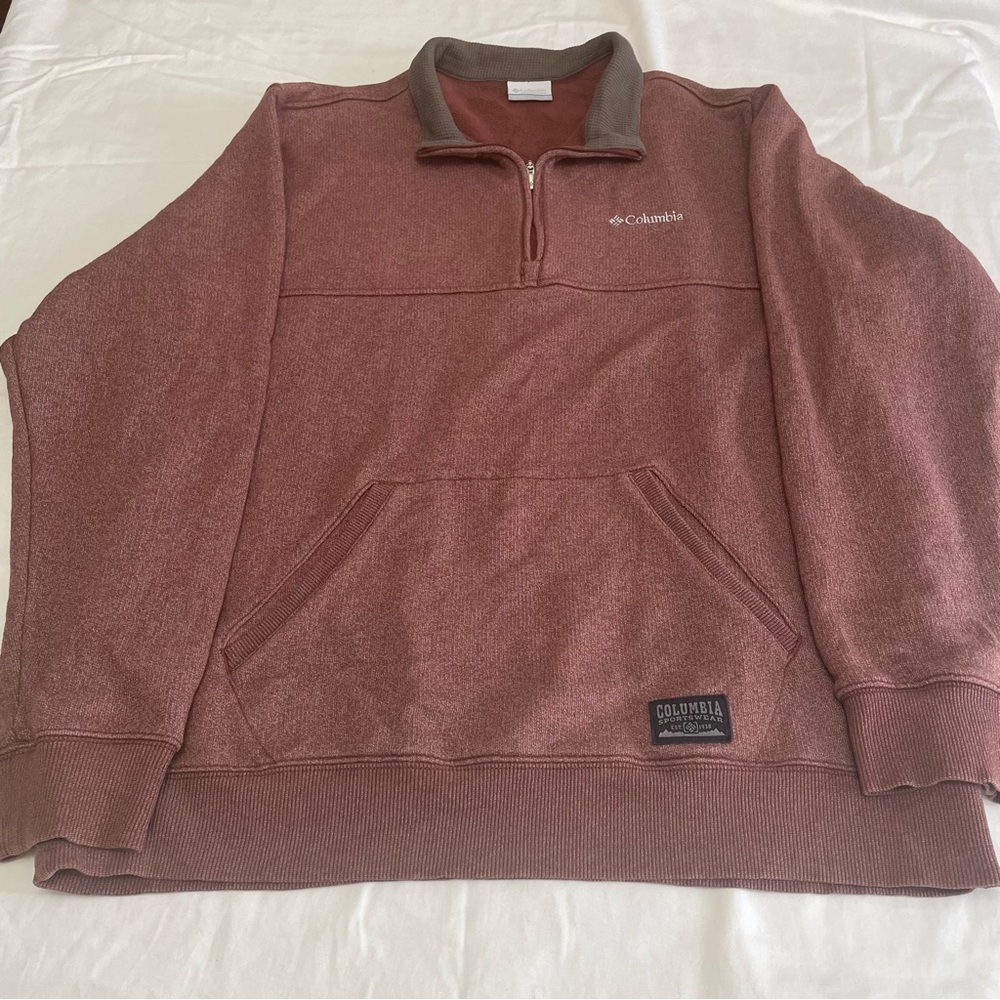 Columbia Men's Quarter Zip Sweater Pullover Brick Red Kangaroo Pocket Large - Picture 4 of 9